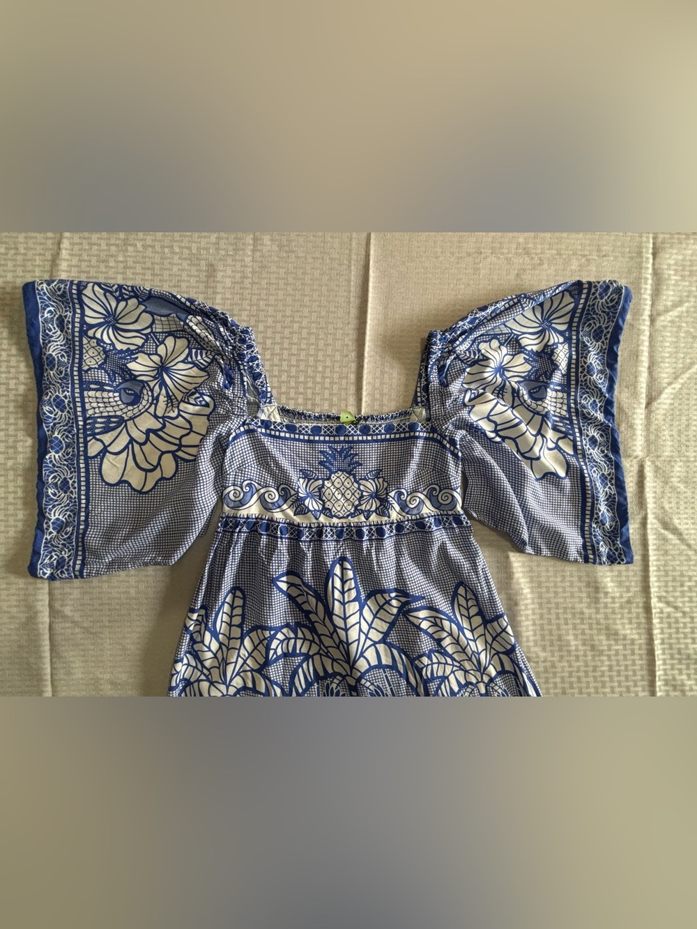 🦋 FARM Rio Blue & White Palm Print Caftan Dress 100% Viscose - Picture 9 of 11